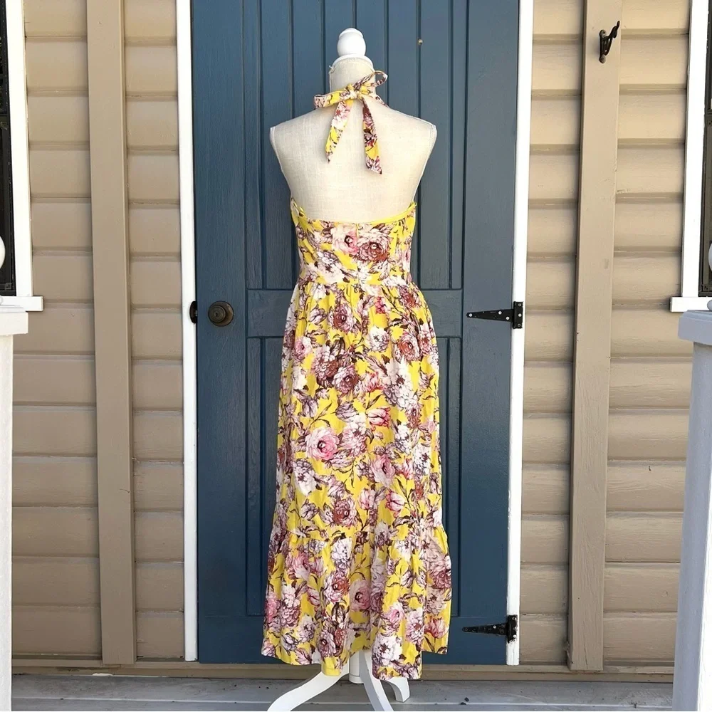Bardot Labella Yellow Floral Midi Dress Women’s Size Small - Picture 3 of 11